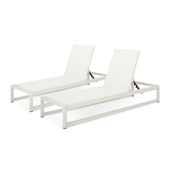 GDF Studio Camdyn Outdoor Mesh and Aluminum Armless Adjustable Chaise Lounges, Set of 2, White