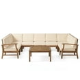 thumbnail image 1 of GDF Studio Capri Outdoor 9 Seater Acacia Wood Sectional Sofa Set with Cushions, Teak with Cream Cushions, 1 of 11
