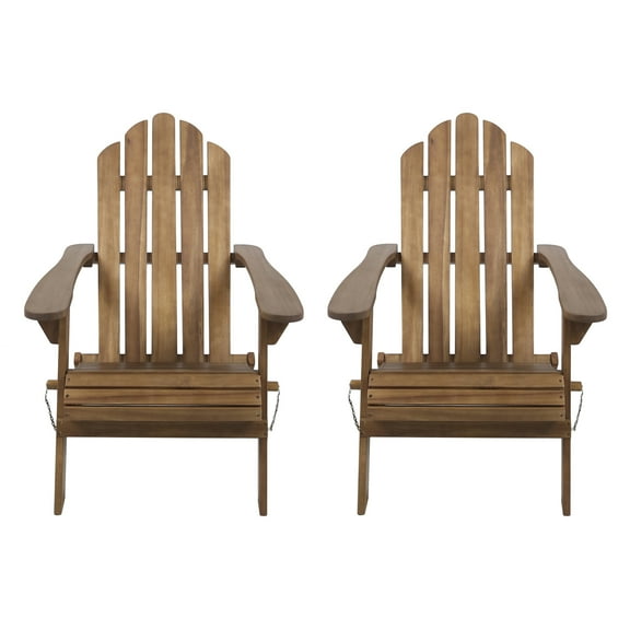 GDF Studio Cara Outdoor Acacia Wood Foldable Adirondack Chairs, Set of 2, Dark Brown