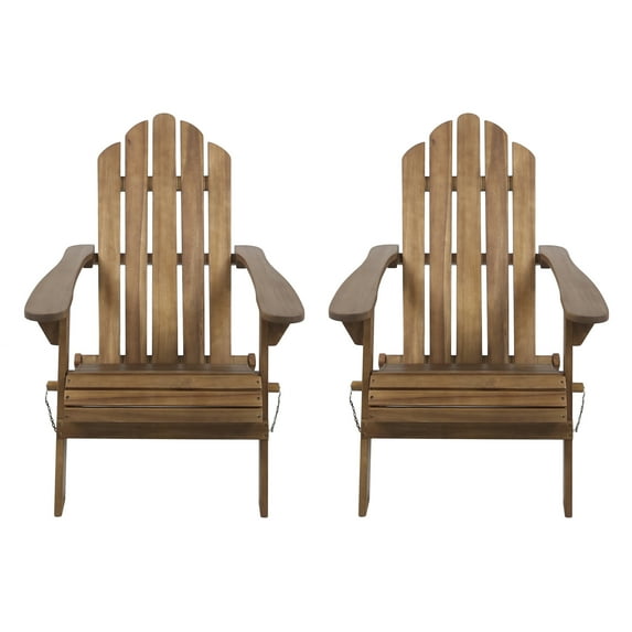 GDF Studio Cara Outdoor Acacia Wood Foldable Adirondack Chairs, Set of 2, Dark Brown