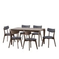 thumbnail image 1 of GDF Studio Carnelian Wood and Fabric 7 Piece Dining Set, Walnut, Dark Gray, 1 of 9