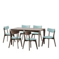 thumbnail image 1 of GDF Studio Carnelian Wood and Fabric 7 Piece Dining Set, Walnut, Mint, 1 of 9