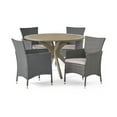 thumbnail image 1 of GDF Studio Carroll Outdoor Wicker and Acacia Wood 5 Piece Dining Set with Cushion, Gray and Light Gray, 1 of 13