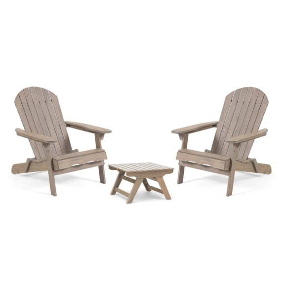 GDF Studio Cartagena Outdoor Acacia Wood 3 Piece Adirondack Chair Chat Set, Gray