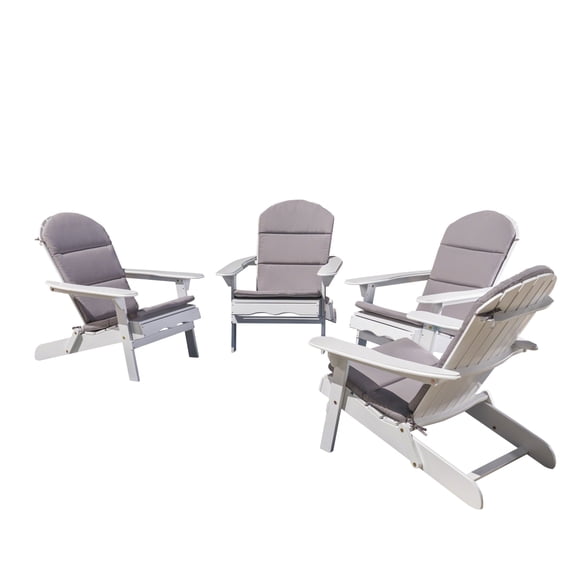GDF Studio Cartagena Outdoor Acacia Wood Folding Adirondack Chairs with Cushions, Set of 4, White and Gray