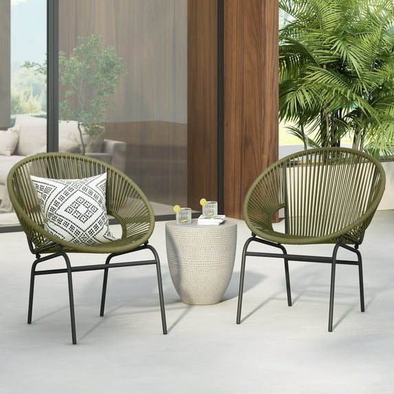 GDF Studio Carver Modern Rattan Outdoor Basket Chairs, Set of 2, Green