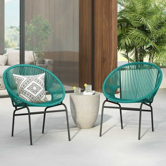 GDF Studio Carver Modern Rattan Outdoor Basket Chairs, Set of 2, Teal