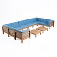 thumbnail image 1 of GDF Studio Cascada Outdoor Acacia Wood 10 Seater Sectional Sofa Set, Teak and Blue, 1 of 8