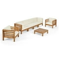 thumbnail image 1 of GDF Studio Cascada Outdoor Acacia Wood 6 Seater Sofa and Club Chair Chat Set, Teak and Beige, 1 of 11