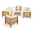 thumbnail image 1 of GDF Studio Cascada Outdoor Acacia Wood 8 Seater Sofa and Club Chair Set with Cushion, Teak and Beige, 1 of 11