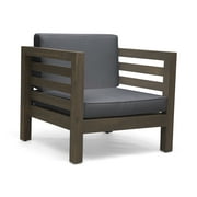 GDF Studio Cascada Outdoor Acacia Wood Club Chair with Cushion, Gray and Dark Gray