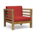 thumbnail image 1 of GDF Studio Cascada Outdoor Acacia Wood Club Chair with Cushion, Teak and Red, 1 of 11