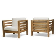 GDF Studio Cascada Outdoor Acacia Wood Club Chairs with Cushions, Set of 2, Teak and Beige
