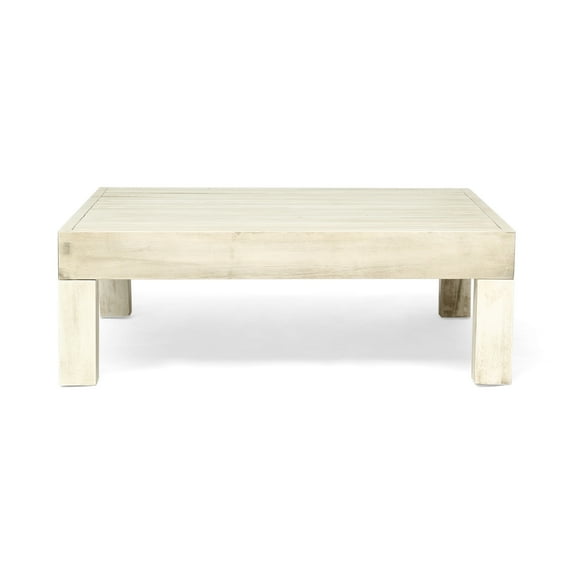 GDF Studio Cascada Outdoor Acacia Wood Coffee Table, Light Gray Wash