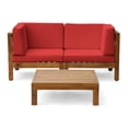 thumbnail image 1 of GDF Studio Cascada Outdoor Acacia Wood Loveseat and Table Set with Cushions, Teak and Red, 1 of 13