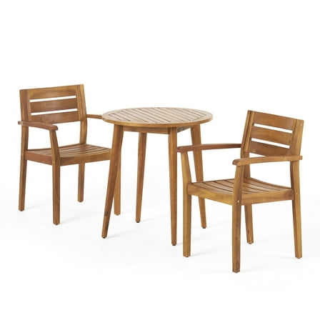 GDF Studio Cassell Outdoor 3 Piece Acacia Wood Bistro Set, Teak