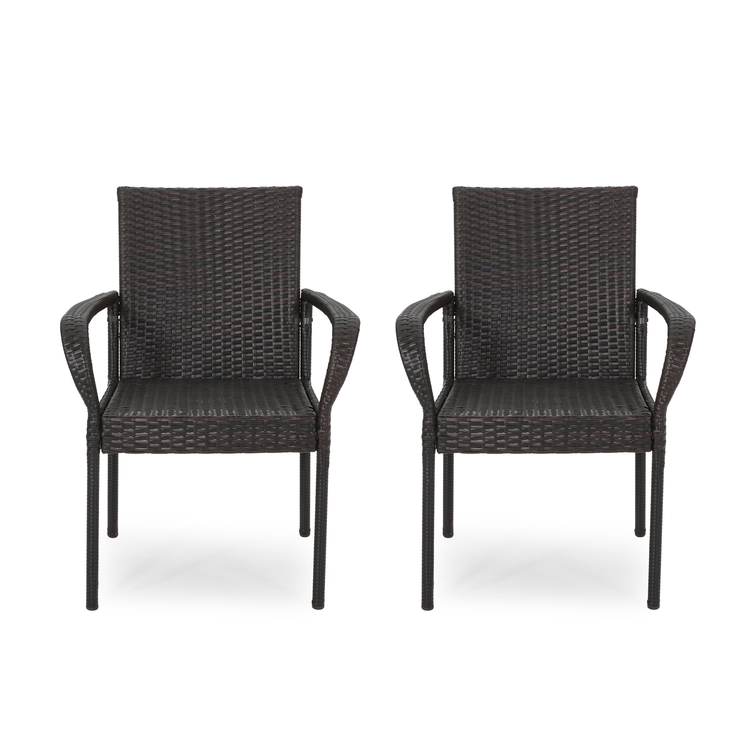 GDF Studio Caton Outdoor Wicker Dining Chairs, Set of 2, Multibrown