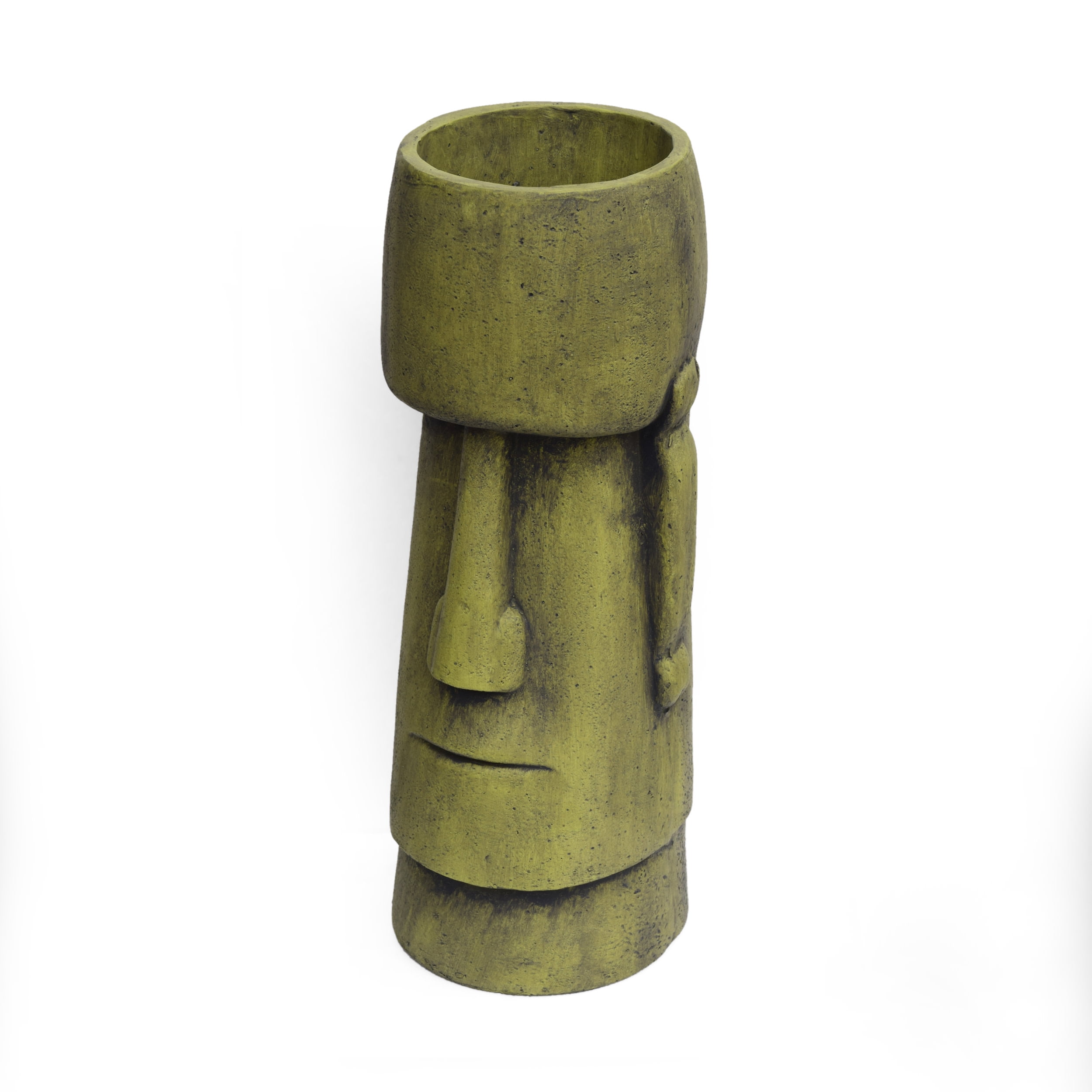 GDF Studio Cayton Outdoor Cast Stone Easter Island Tiki Urn Planter, Antique Green