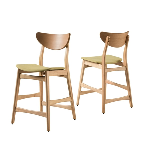 GDF Studio Cedric Mid Century Modern Fabric Upholstered 23.5 Inch Counter Stool, Set of 2, Green Tea and Oak