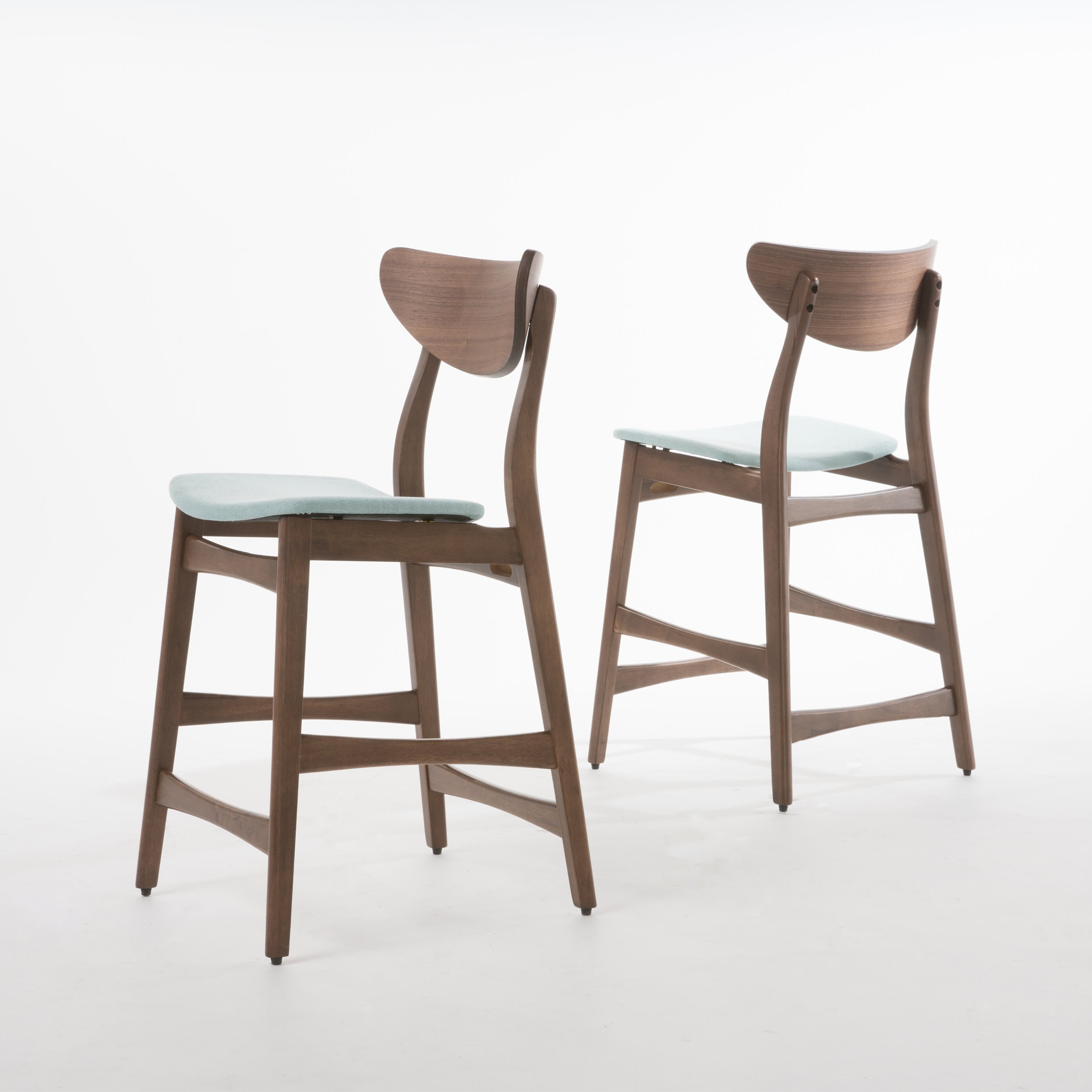 GDF Studio Cedric Mid Century Modern Fabric Upholstered 23.5 Inch Counter Stool Set of 2 Mint and Walnut