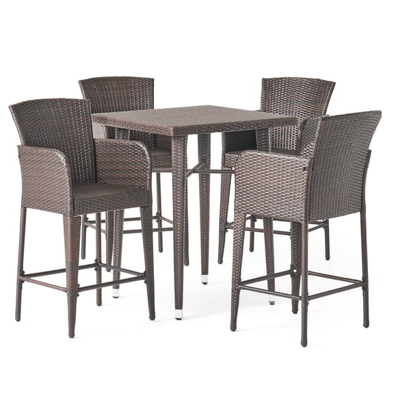 GDF Studio Celestina Outdoor Wicker 5 Piece Bar Set, Multibrown