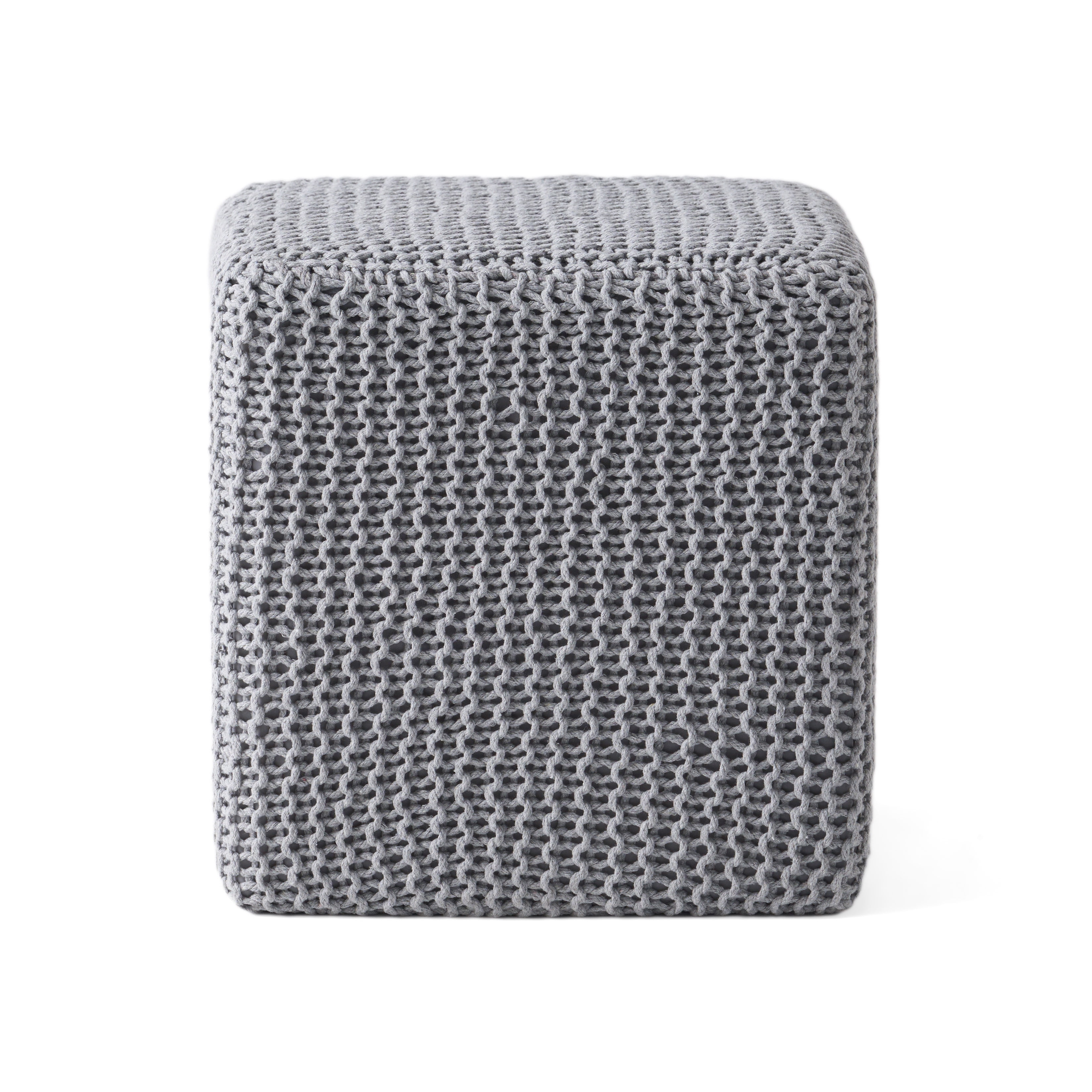 GDF Studio Chabani Modern Knitted Fabric Cube Pouf Ottoman Light Gray