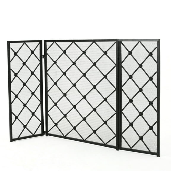 GDF Studio Chamberlain 3 Panelled 14.18 lbs Iron Fireplace Screen, Black