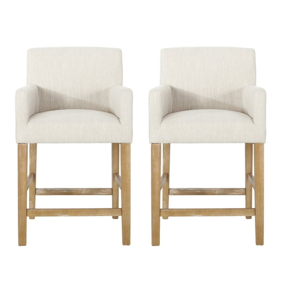GDF Studio Chaparral Contemporary Fabric Upholstered Wood 26 inch Counter Stools, Set of 2, Beige and Weathered Natural