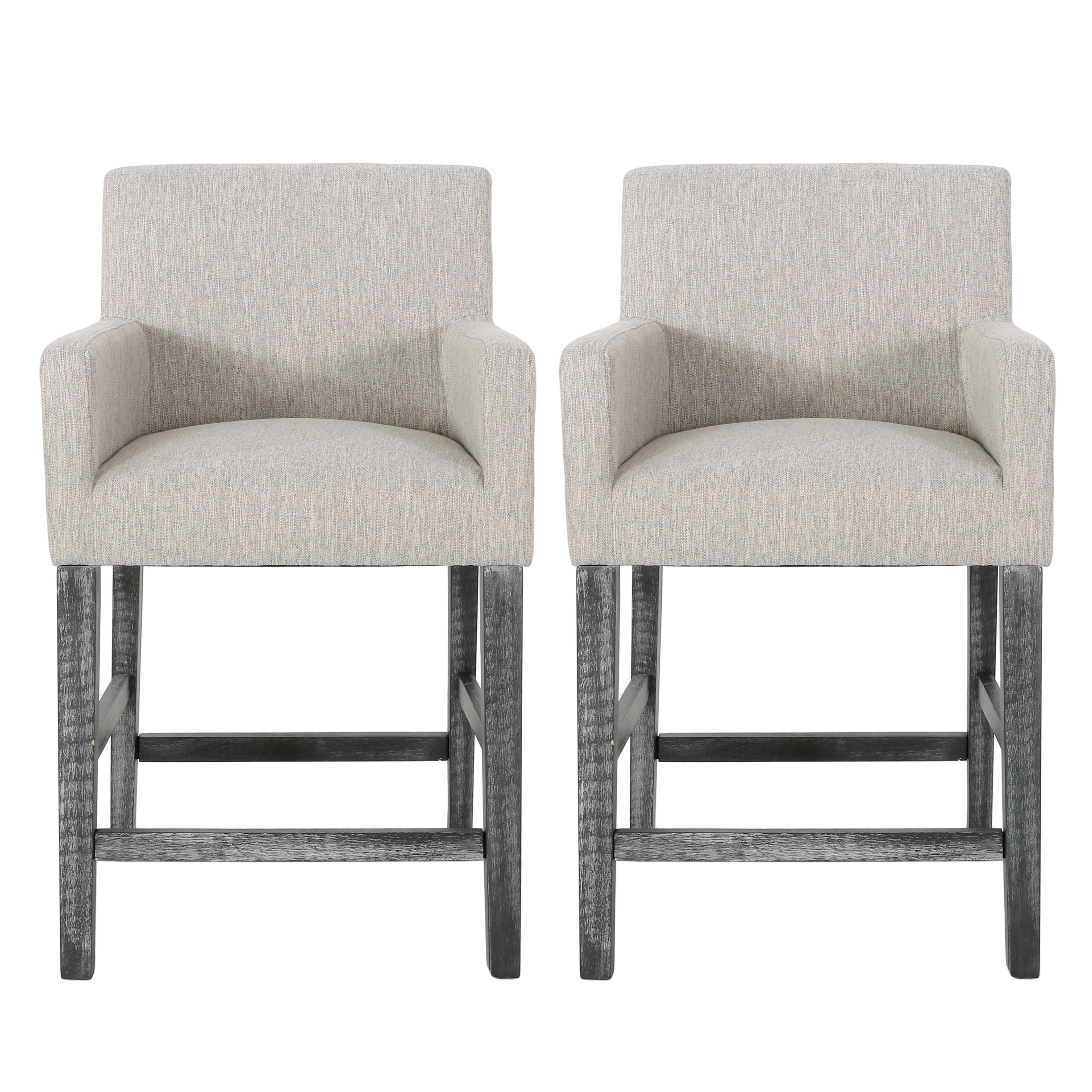 GDF Studio Chaparral Contemporary Fabric Upholstered Wood 26 inch Counter Stools, Set of 2, Light Gray and Gray