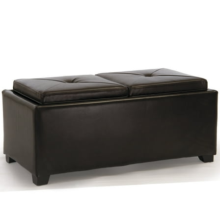 GDF Studio Chapman Contemporary Tray Top Storage Ottoman, Brown Bonded Leather and Dark Brown
