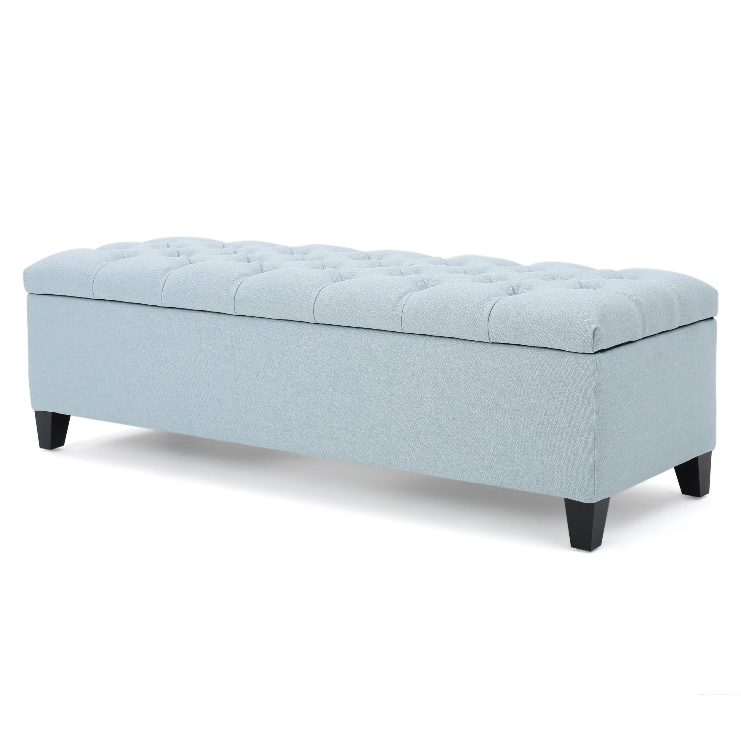 Light Blue Button-Tufted Upholstered Storage Ottoman Bench