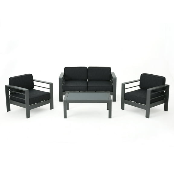GDF Studio Cherie Outdoor Grey Aluminum 4 Piece Chat Set with Cushions