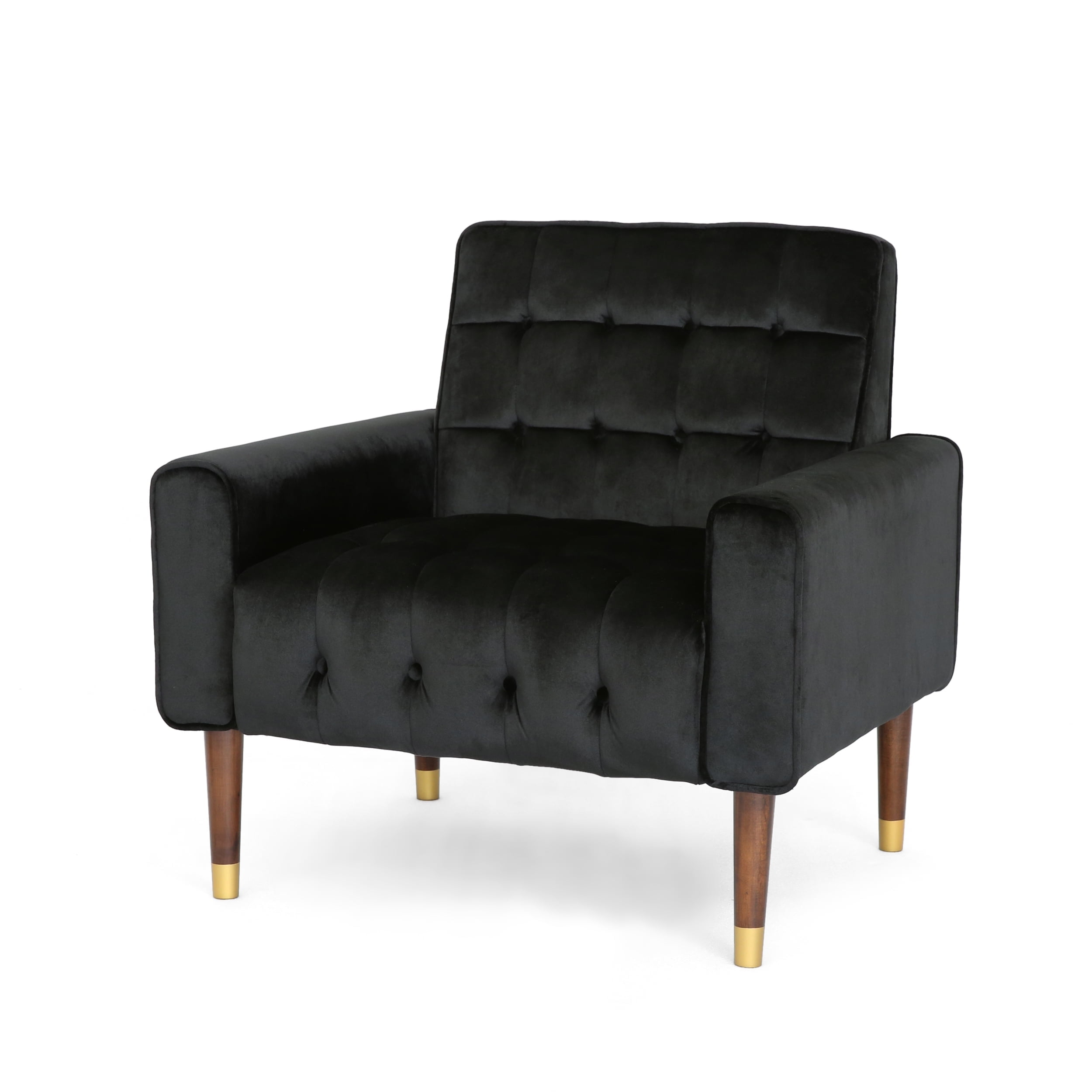 Black Velvet Modern Glam Accent Chair with Birch Legs