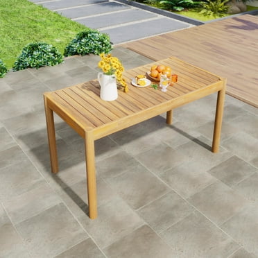 GDF Studio Classic Solid Acacia Wood Outdoor Dining Table, Light Teak Finish