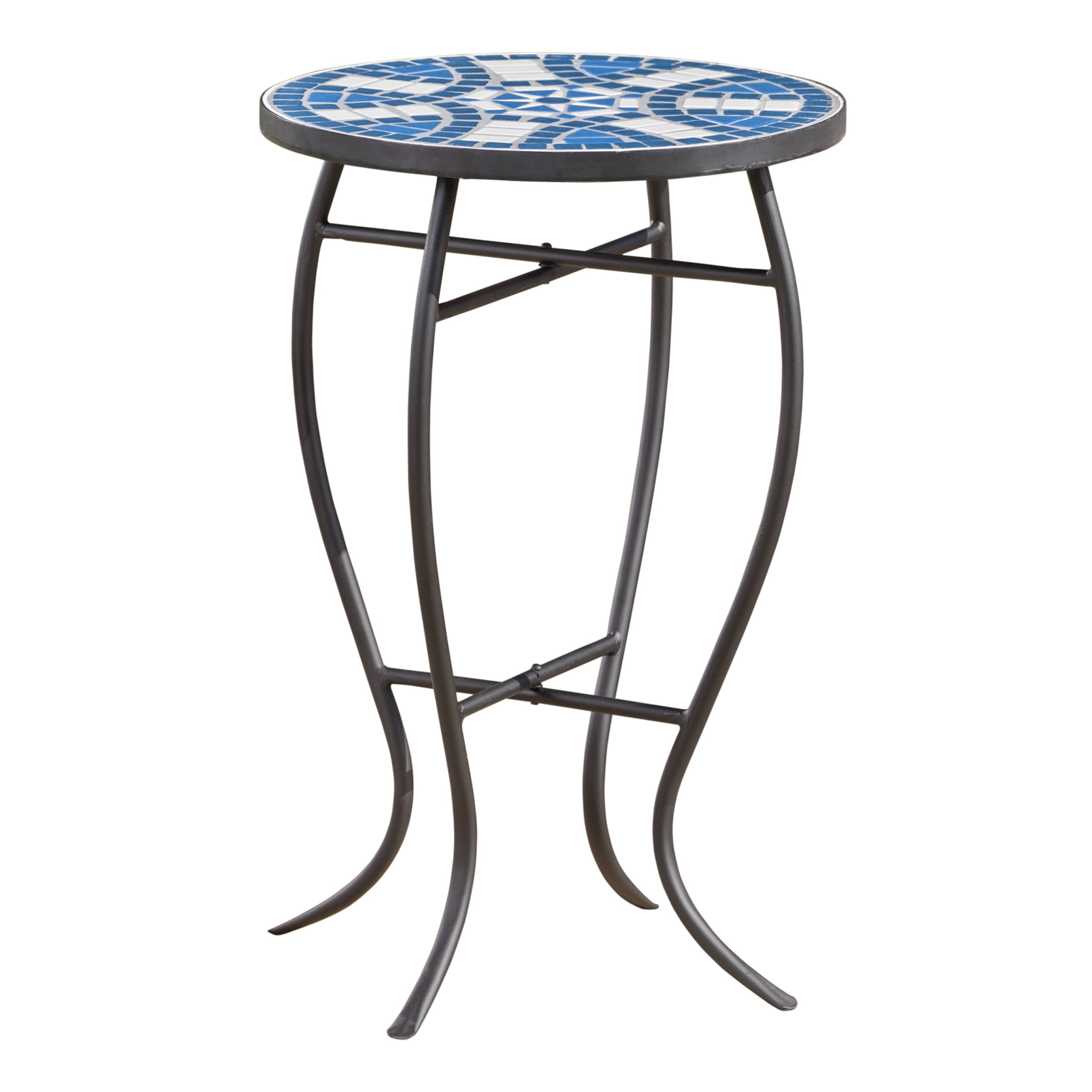 GDF Studio Colbin Outdoor Ceramic Tile Mosaic Side Table, Blue, White