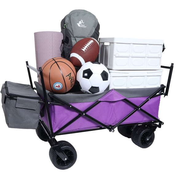 GDF Studio Collapsible Wagon Stroller with Removable Canopy and Mosquito Net, 7" All-Terrain Wheels, Purple