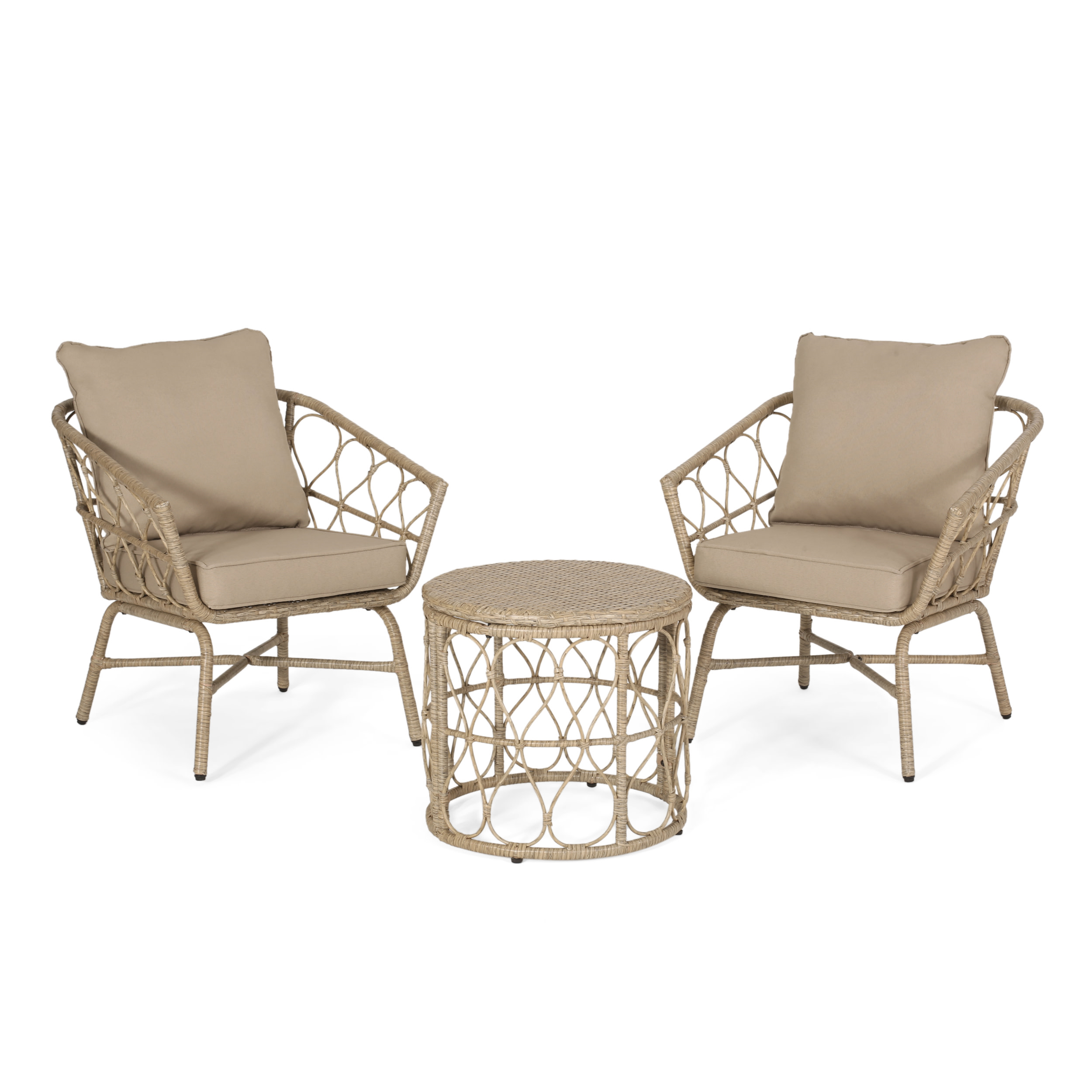 GDF Studio Colmar Outdoor Wicker 3 Piece Chat Set with Cushions, Light Brown and Beige - image 1 of 8