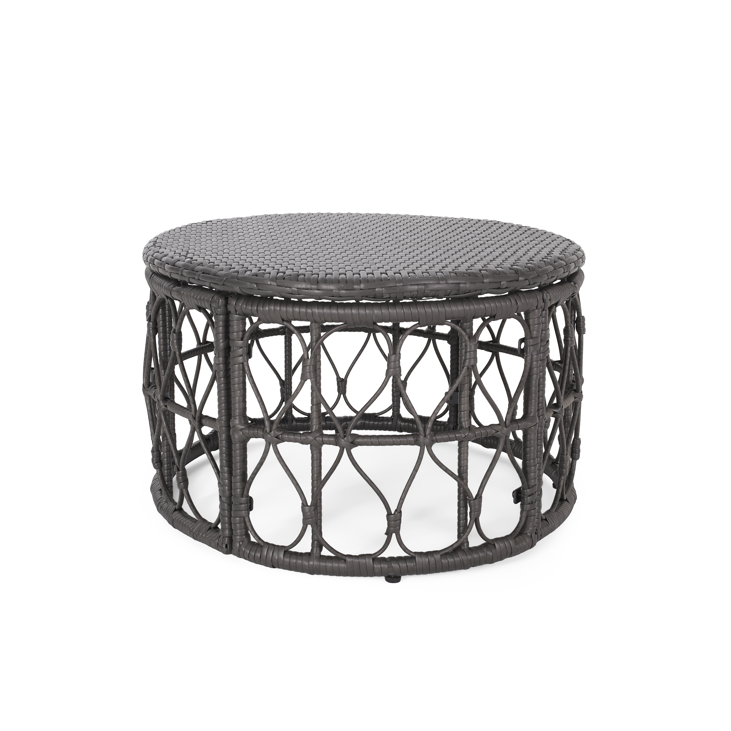 GDF Studio Colmar Outdoor Wicker Coffee Table, Faux Rattan and Iron, Gray - image 1 of 9