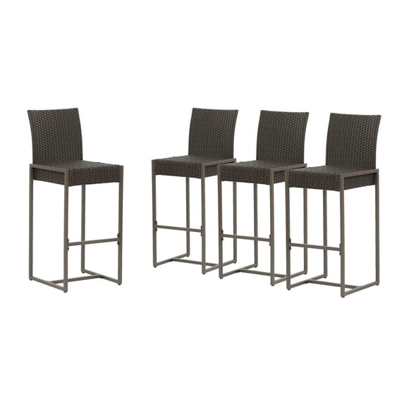 GDF Studio Conrad Outdoor Wicker 30 Inch Barstool, Set of 4, Dark Brown