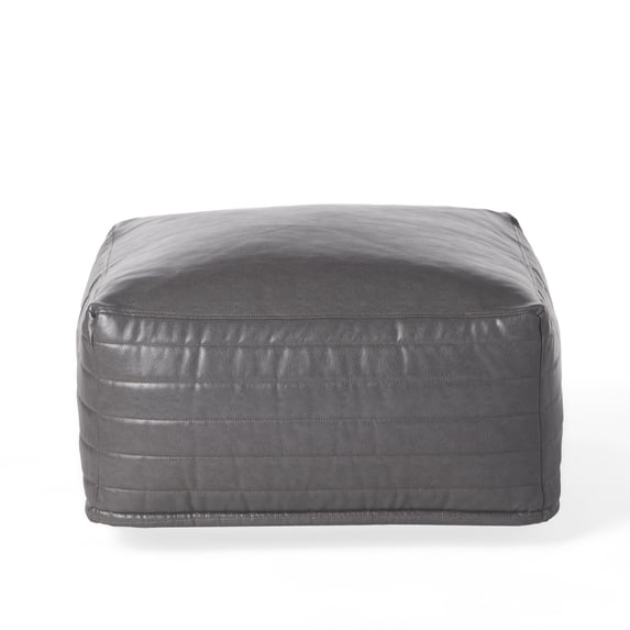 GDF Studio Conrail Contemporary Faux Leather Channel Stitch Pouf, Gray Rectangular