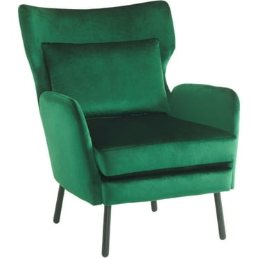 GDF Studio Contemporary Velvet Wingback Lounge Chair with Extra Pillow, Green