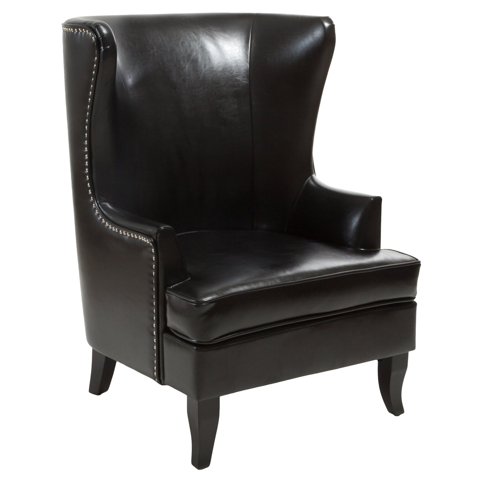 Christopher Knight Home Canterburry High Back Bonded Leather Wing Chair by Club Chairs Black