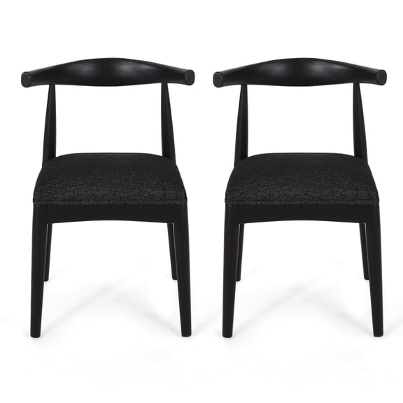 GDF Studio Covey Mid Century Modern Fabric Upholstered Wood Dining Chairs, Set of 2, Blacked Textured Tweed and Black