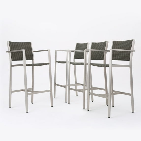 GDF Studio Crested Bay Outdoor Aluminum 30 Inch Barstools, Set of 4, Gray