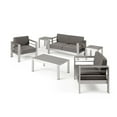 thumbnail image 1 of GDF Studio Crested Bay Outdoor Aluminum 4 Seater Chat Set and Side Table Set with Cushions, Silver and Khaki, 1 of 12