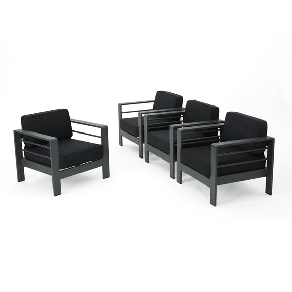 GDF Studio Crested Bay Outdoor Aluminum Club Chairs with Cushions, Set of 4, Gray and Dark Gray