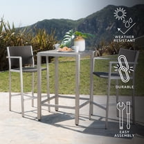GDF Studio Crested Bay Outdoor Aluminum and Wicker 3 Piece Bar Set, Gray Wicker
