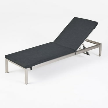 GDF Studio Crested Bay Outdoor Mesh and Aluminum Armless Adjustable Chaise Lounge with Cushion, Dark Gray and Silver
