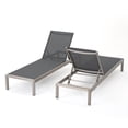 thumbnail image 1 of GDF Studio Crested Bay Outdoor Mesh and Aluminum Armless Adjustable Chaise Lounges, Dark Gray and Silver, Set of 2, 1 of 13