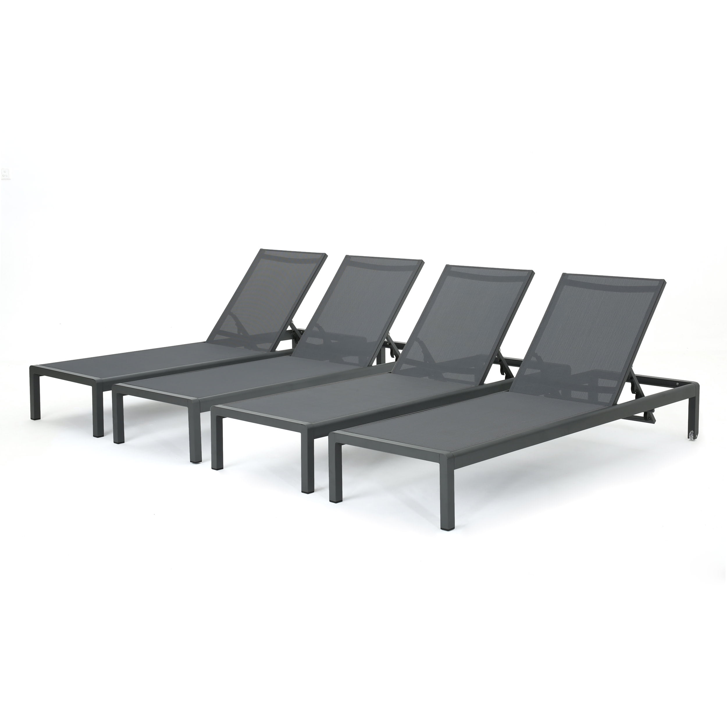 Set of 4 Gray Aluminum Outdoor Adjustable Chaise Lounges